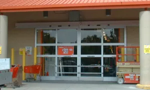 A set of doors at a retail store.