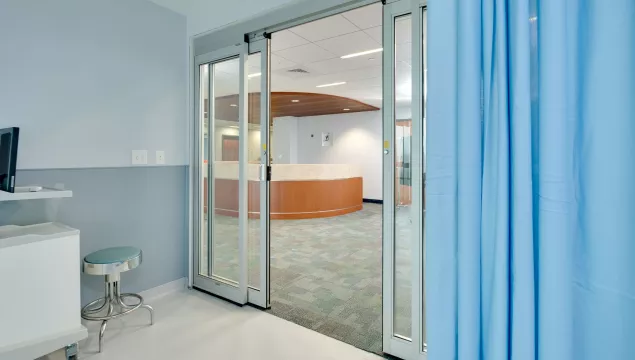 A set of doors in the hospital opened.